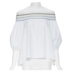 Peter Pilotto, cotone bianco con ricamo etnico, top con manica a sbuffo UK6