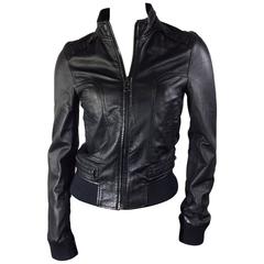 Dolce and Gabbana Black Leather Motorcycle Jacket
