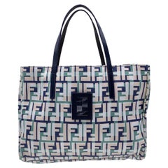 Fendi Blue Monogram Canvas Cut Out FF Logo Handbag Tote Bag