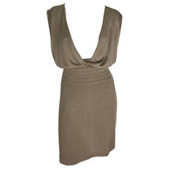 S/S 1984 Azzedine Alaïa Taupe Stretch Knit Plunge Backless Bodycon Runway Dress