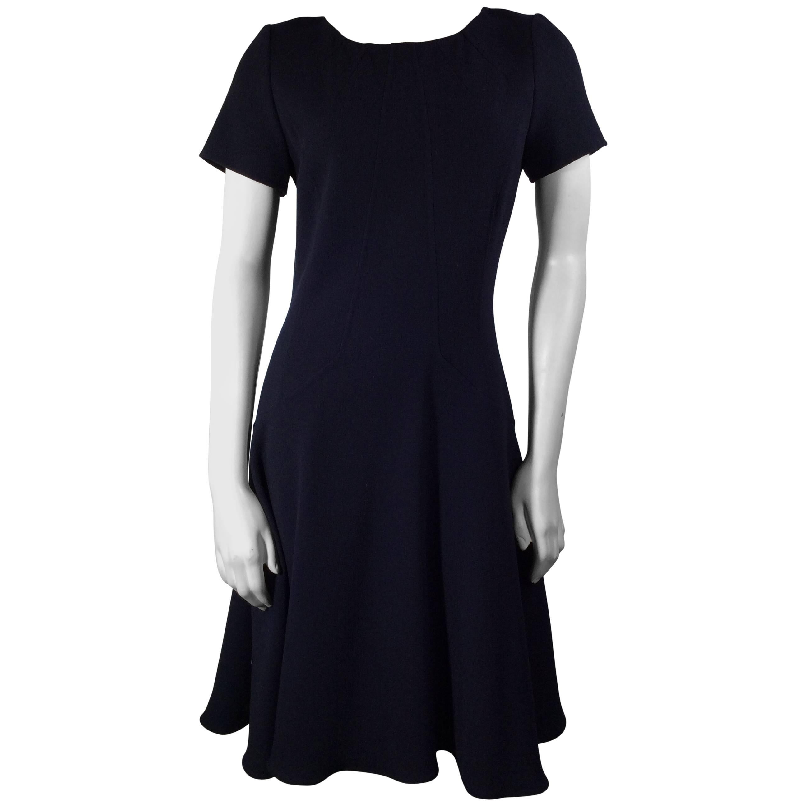 Oscar de la Renta Deep Navy Short Sleeve Crepe Dress For Sale