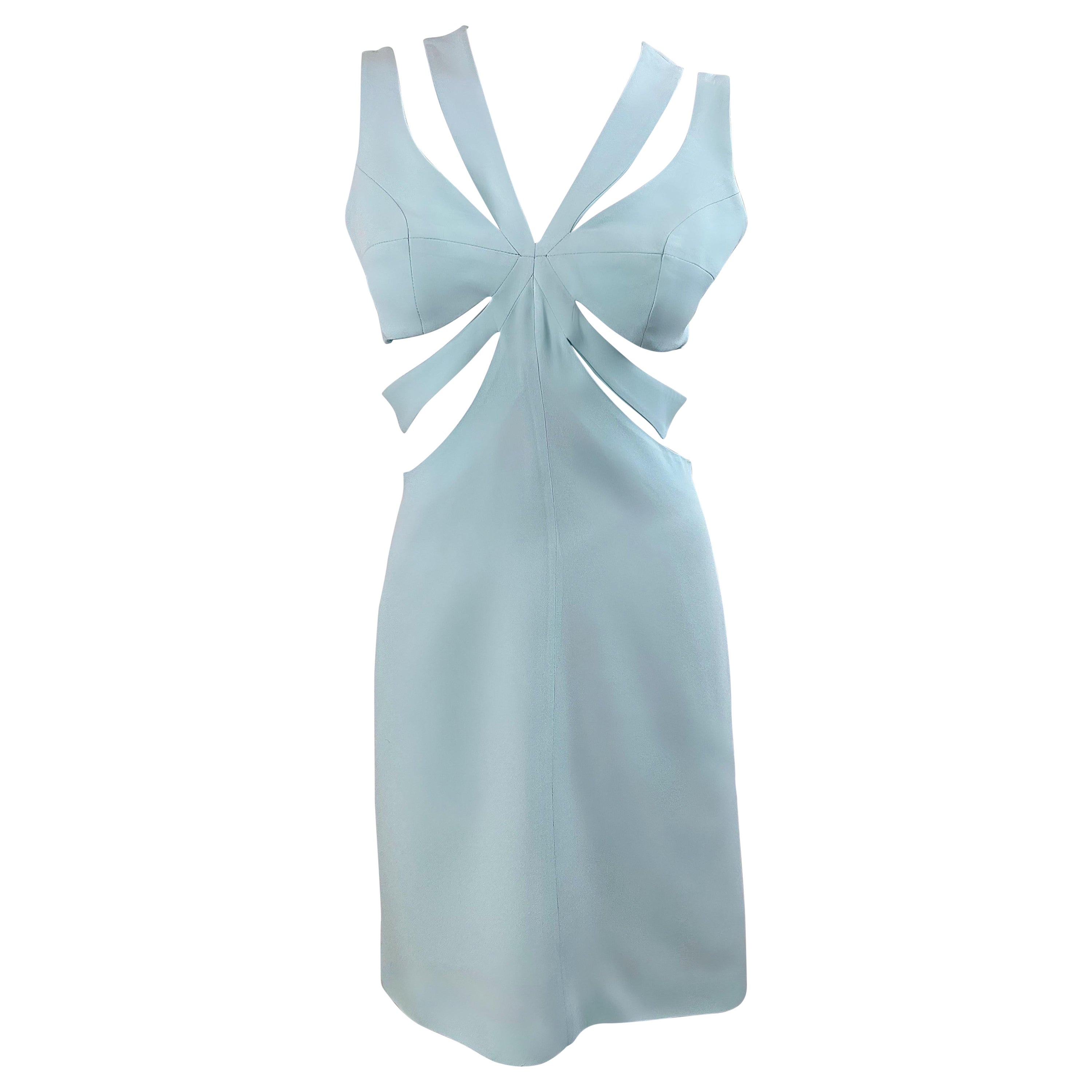1990s Sophie Siabon Size 38 Light Blue Cut-Out Cage 90s Vintage Sexy Dress For Sale