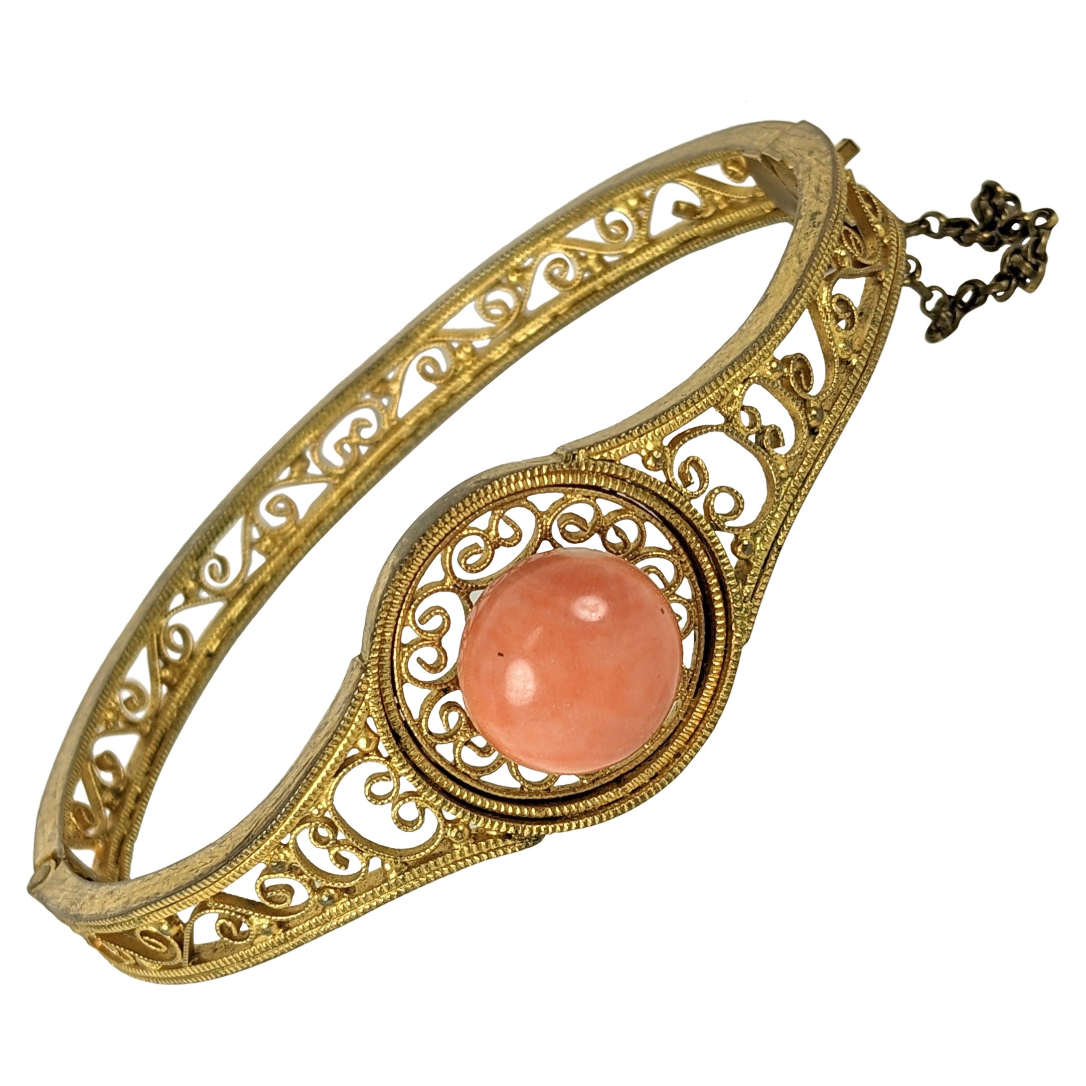 Unusual Etruscan Scrollwork Coral Bangle For Sale