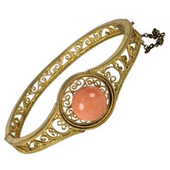 Antique Unusual Etruscan Scrollwork Coral Bangle