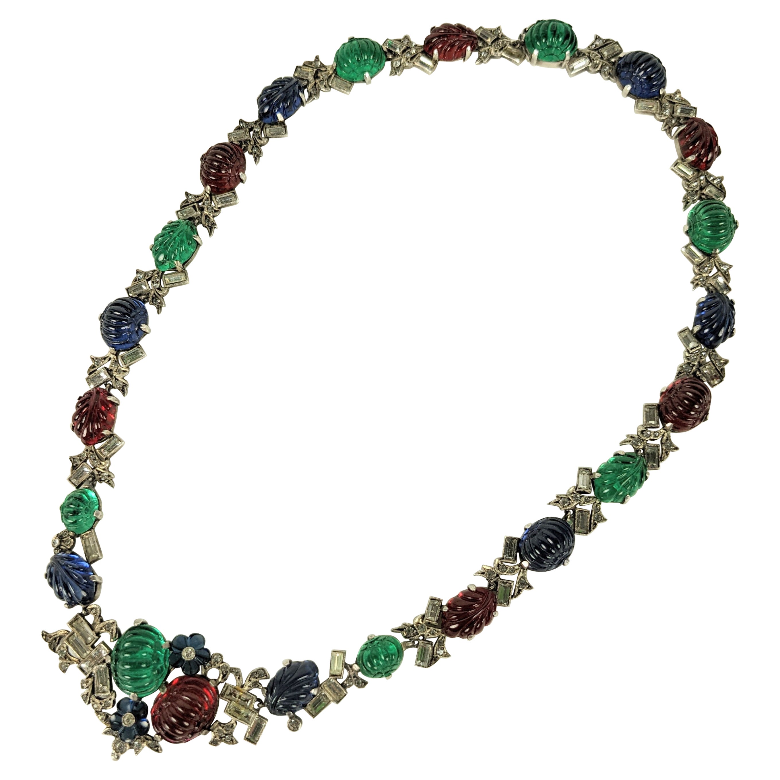 Exceptional German Art Deco Tutti Frutti Paste Necklace For Sale