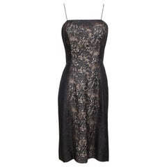 PRADA Vestito con spalline in seta marrone nero stampa pizzo Sz 40