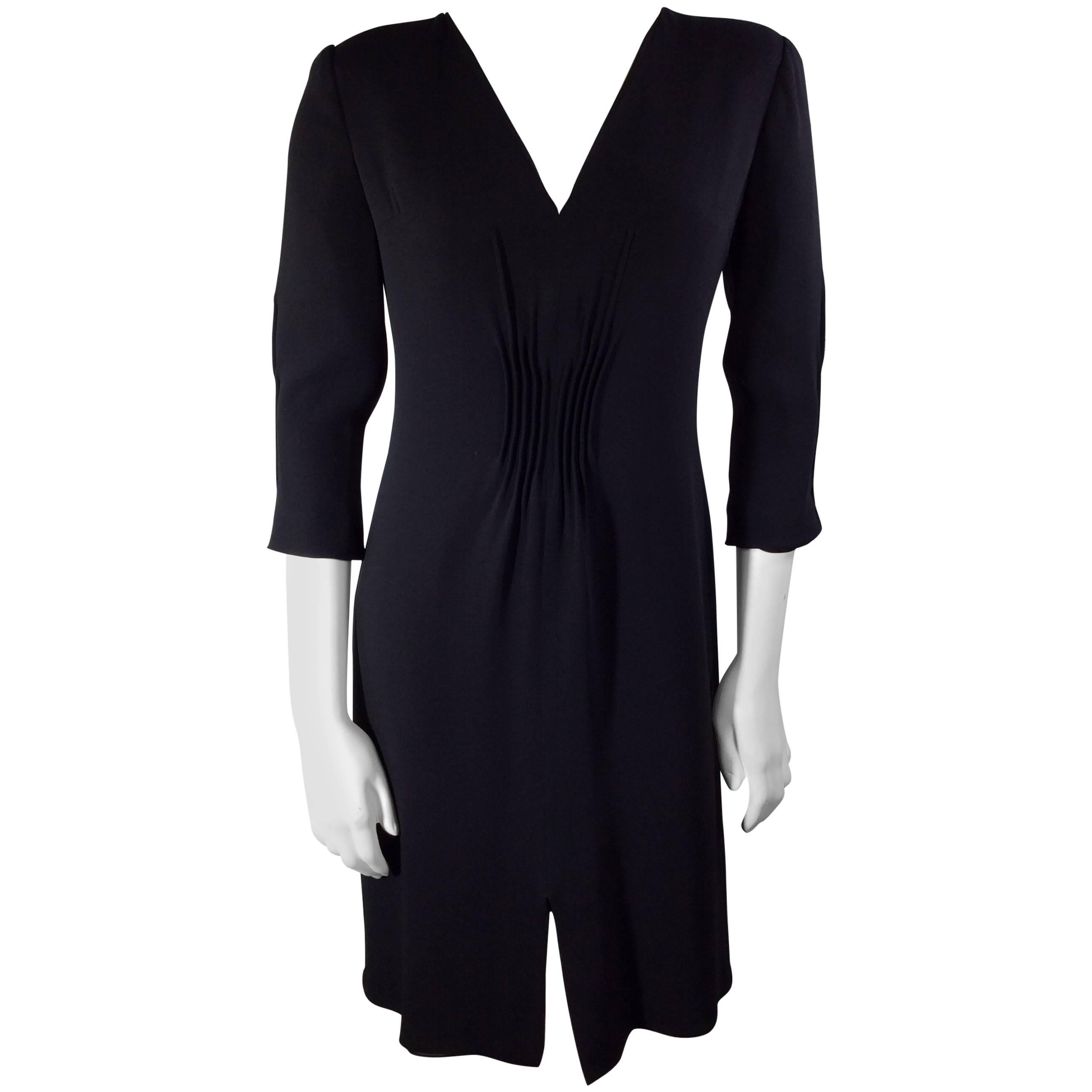 Giorgio Armani Black Crepe Mid Length Front Slit Dress For Sale