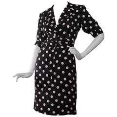 80s Yves Saint Laurent Rive gauche Black & White Polkadot Silk Dress 11