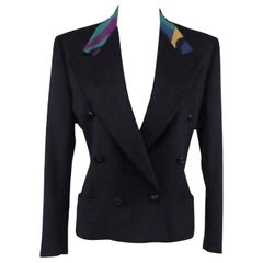 GIANNI VERSACE Giacca Blazer Doppio Petto Lana Nero Manica Lunga 4 38 VINTAGE