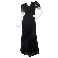 1980s Valentino Silk Velvet & Sequined Puff Sleeve Dress