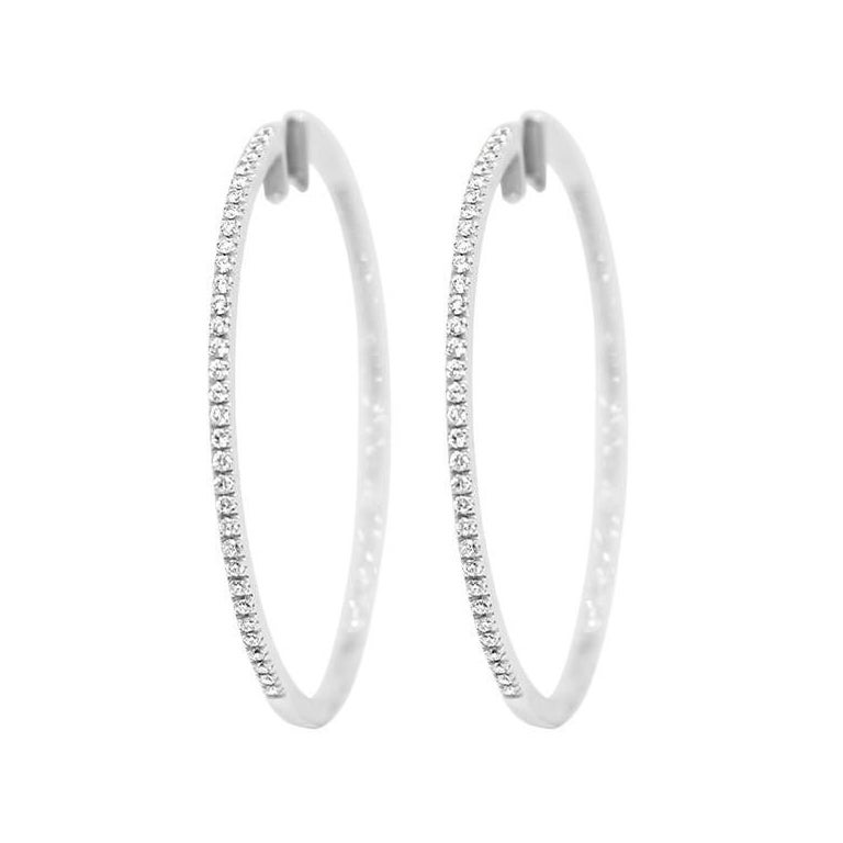 Large Hoop Earrings in Recycled Gold with White Diamonds For Sale