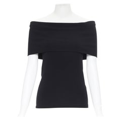 ROSETTA GETTY black knitted foldover banded off shoulder stretch top XS