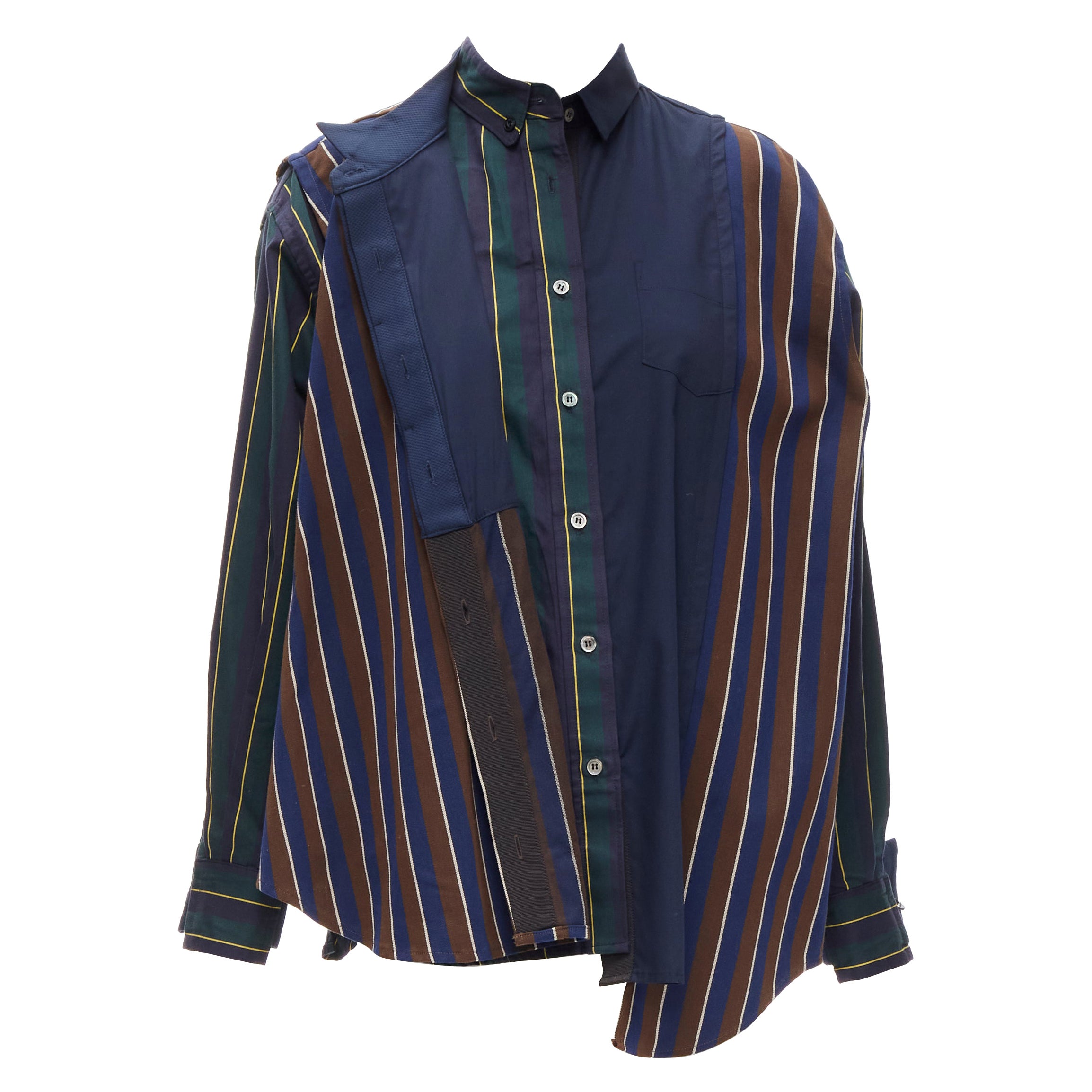 SACAI 2018 stripes deconstructed asymmetric layered button down shirt JP1 S For Sale