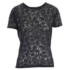 THE KOOPLES black abstract semi sheer burnout short sleeve t-shirt top  XS