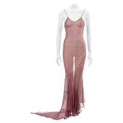 John Galliano maroon bias-cut silk chiffon evening slip dress, ss 1993