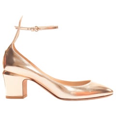 VALENTINO Tango metallic bronze leather ankle strap block heel pumps EU37.5