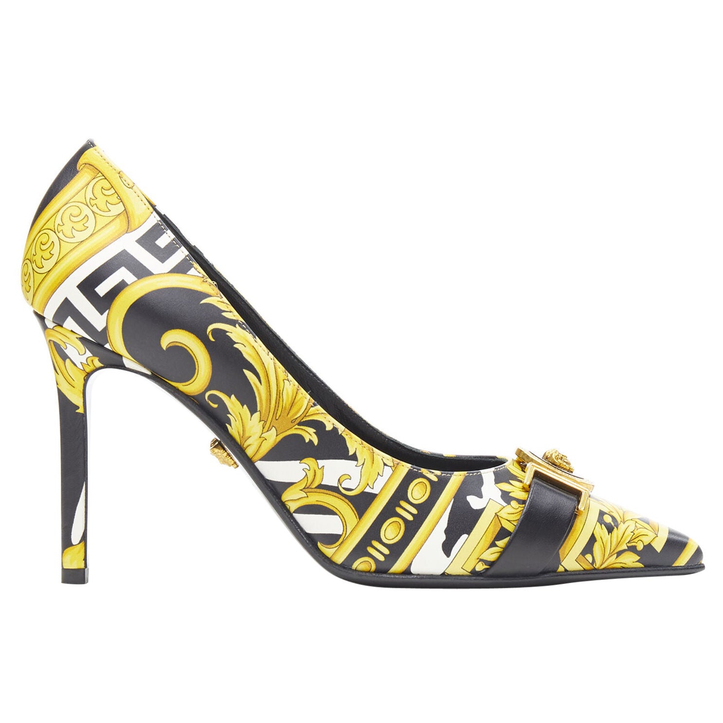 new VERSACE Savage Wild Barocco gold white Medusa strap pointy leather heel EU40 For Sale