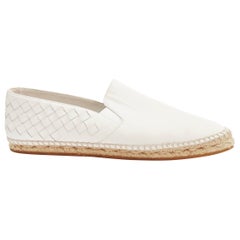 BOTTEGA VENETA - Chaussures plates espadrilles en cuir tressé blanc intrecciato EU37