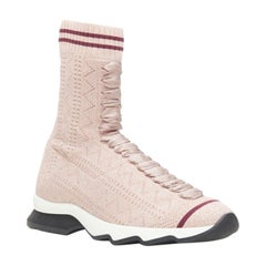 FENDI Sock Sneaker pink silver lurex round toe knitted high top shoes EU36 US6