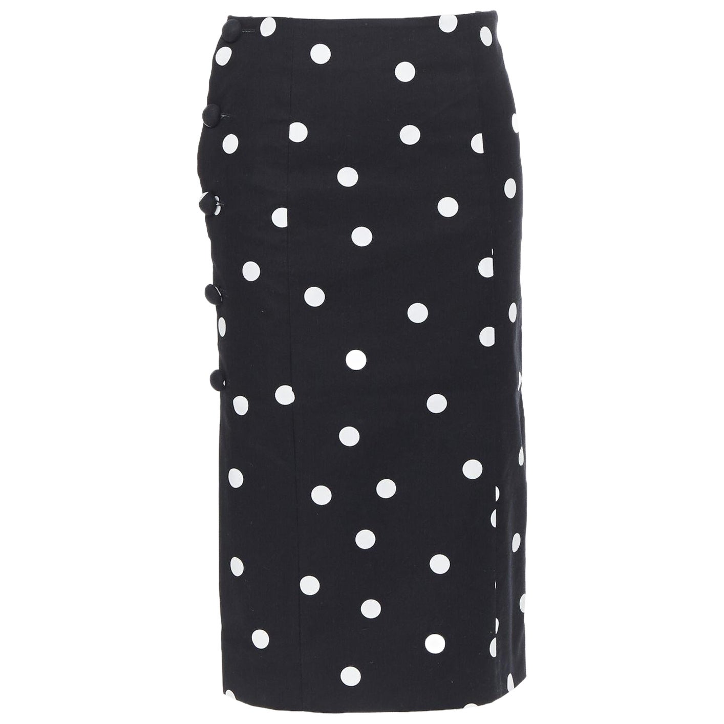 MONSE black white polka dot stif cotton button side pencil skirt US0 26" For Sale