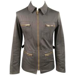 Men's GUCCI 38 Brown Cotton Collared Zip Pocket Utility Jacket 3