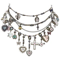 ERICKSON BEAMON Star of David cross heart charm multi choker bracelet set