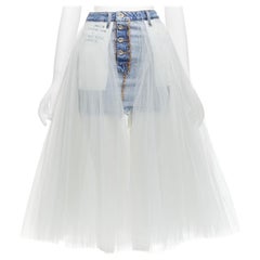 UNRAVEL PROJECT BEN TAVERNITI white tulle tutu inside out washed denim skirt 24"