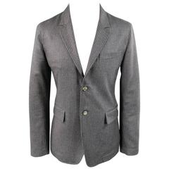Men's ALEXANDER MCQUEEN 38 Short Dark Gray Pinstripe Wool Notch Lapel Sport Coat