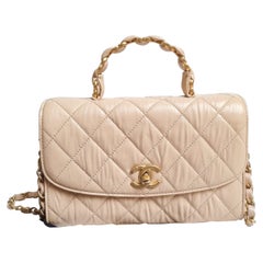 2021 Chanel Cream Crinkled Leather Top Handle Bag