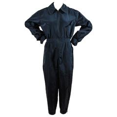 Chanel Black Silk Coverall Long Sleeve Jumpsuit Size 38