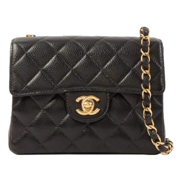 Chanel Around 1998 Made Caviar Skin Classic Flap Chain Bag Mini Black at  1stDibs