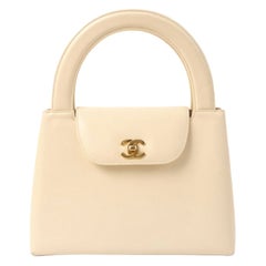 Chanel Around 1998 Made Turn-Lock Top Handle Bag Cream