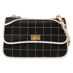 Vintage Chanel Around 2000 Made Silk Satin Bicolor 2.55 Chain Top Handle Bag Black/White