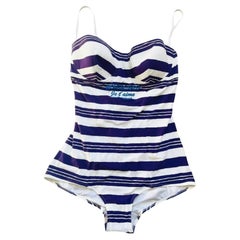 Dolce & Gabbana Purple White Striped I love Monte Carlo Swimsuit Swimwear Bikini