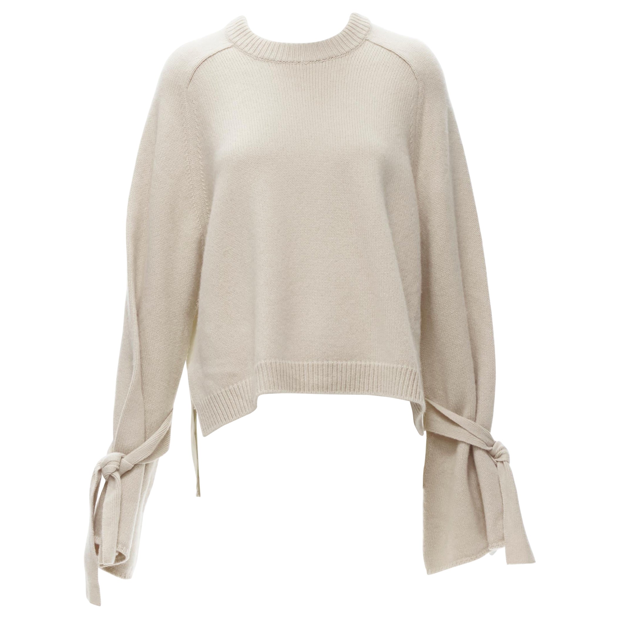 TIBI 100% cashmere beige contrast bow tie cuff oversized sweater S For Sale