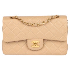 CHANEL Beige Quilted Lambskin Vintage Small Classic Double Flap Bag