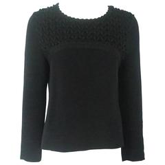 Chanel Black Wool Blend Ribbed Sweater Top - 40