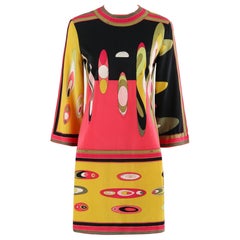 EMILIO PUCCI - Mini robe tunique en soie multicolore à imprimé modulaire abstrait, années 1960