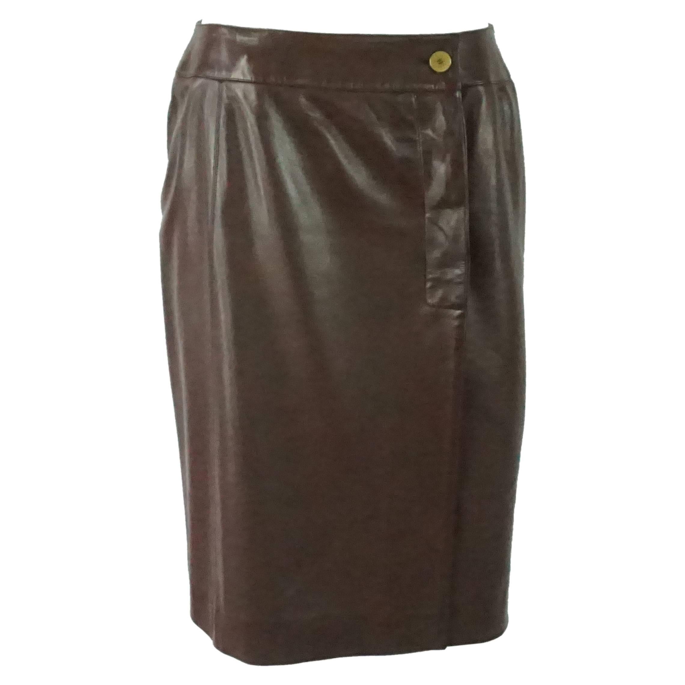Chanel Brown Lambskin Wrap Skirt - Size 40 - Circa 2001A