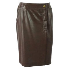 Used Chanel Brown Lambskin Wrap Skirt - Size 40 - Circa 2001A