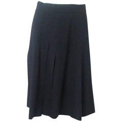 Chanel Navy Pleated Front Skirt - 38
