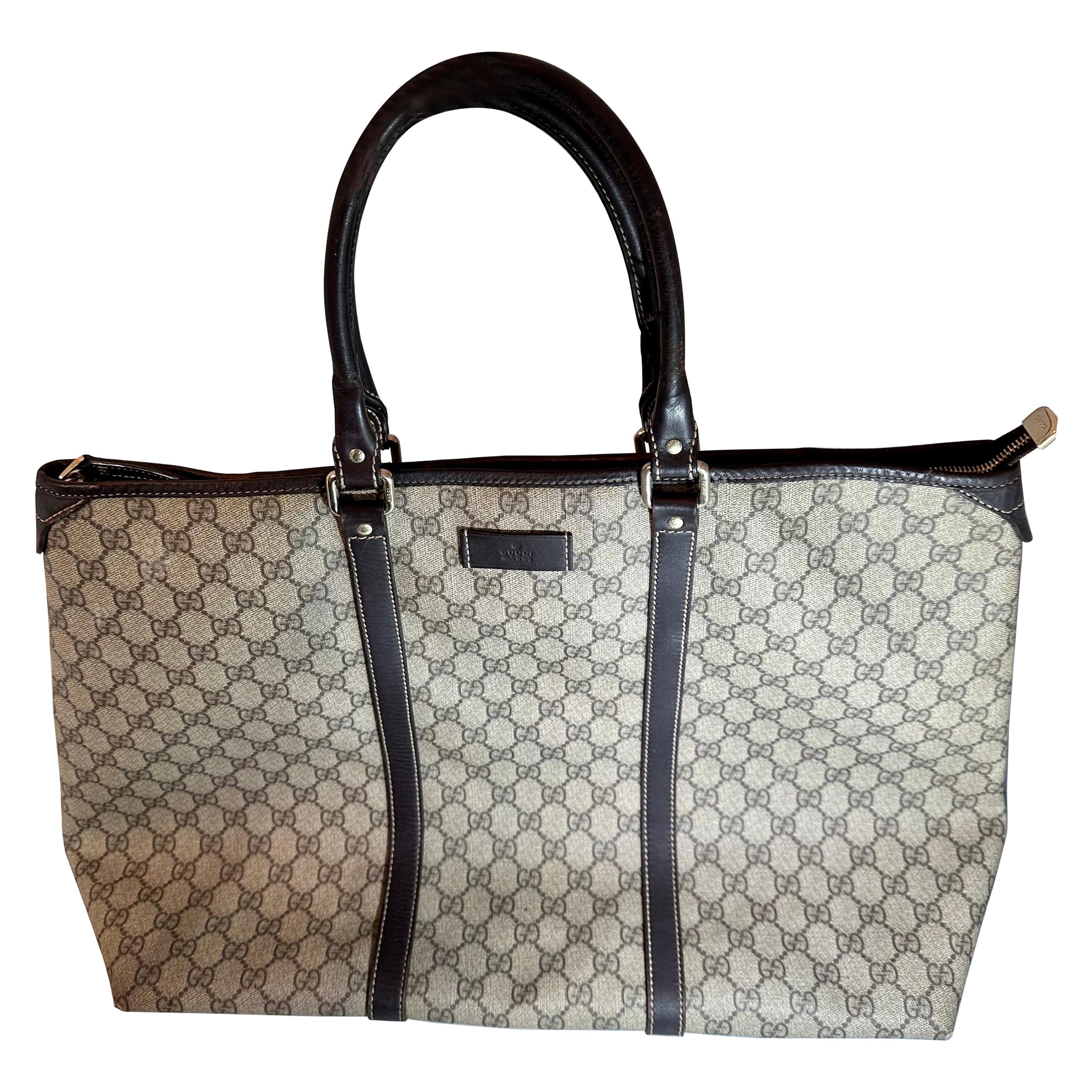 Gucci XL Vintage Tan Monogram Canvas Tote Shoulder Bag   Sac de voyage