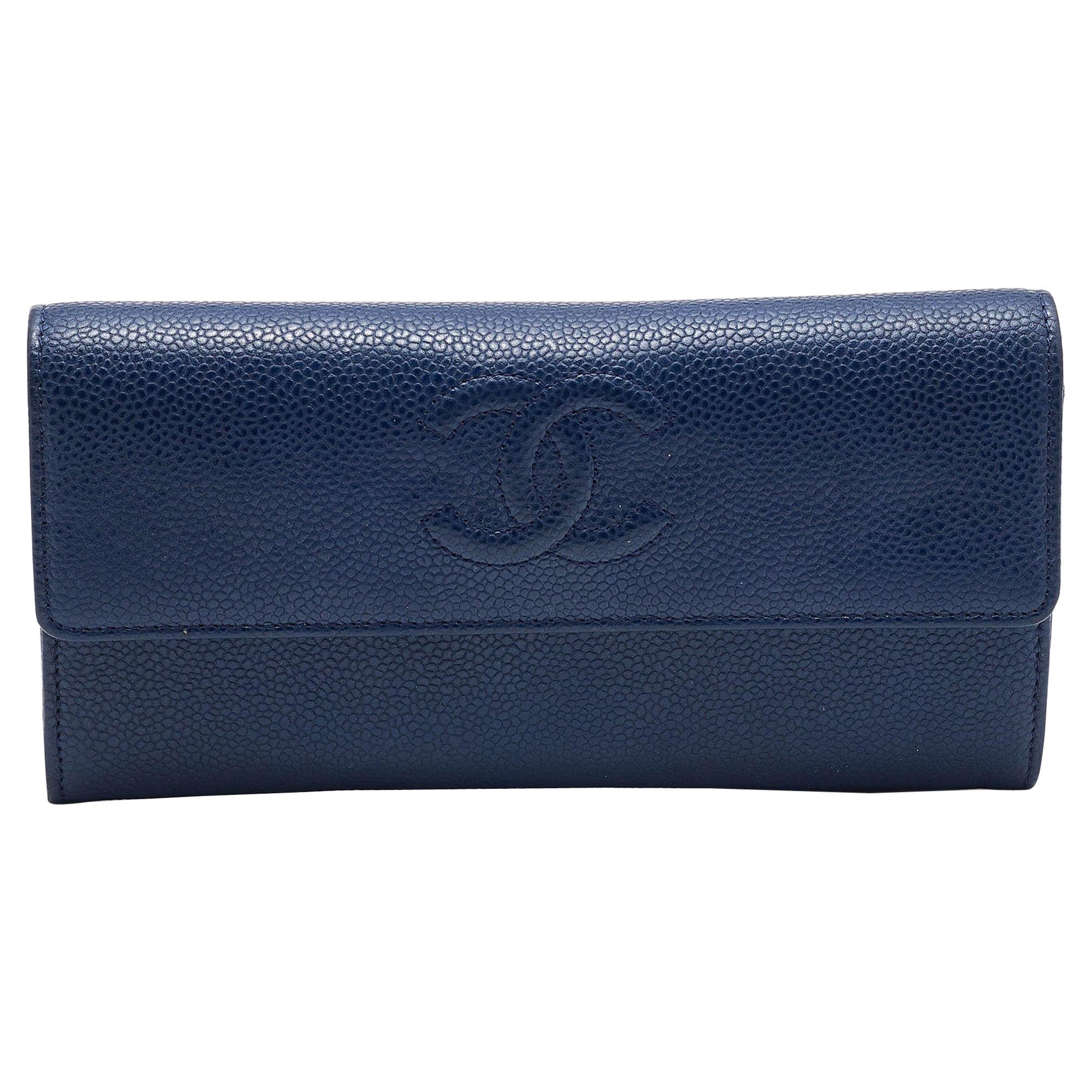 Chanel Blue Quilted Caviar Leather CC Flap Wallet
