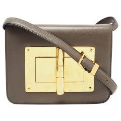 Tom Ford Dark Grey Leather Small Natalia Crossbody Bag