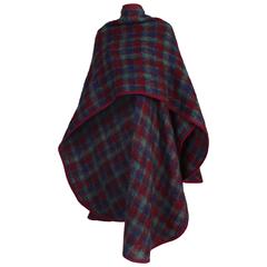 Vintage Yves Saint Laurent 1970's Plaid Mohair Wool Wrap Shawl