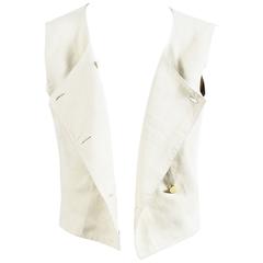 Vintage Chanel 00C Khaki Beige Linen Asymmetrically Buttoned Vest Size 40