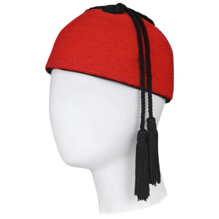 Yves Saint Laurent Red Raffia and Tassel Hat 1976 For Sale at 1stDibs