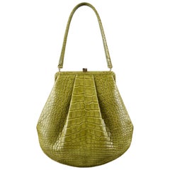 LAMBERTSON TRUEX Vert Alligator véritable Grand sac à main à épaule encadré