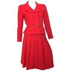 Chanel Red Suit Jacket and Pleated Skirt Size 4. at 1stDibs | red ...