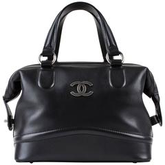 CHANEL Black Calf Leather "Country Ride" Bowler Doctor Satchel Handbag Rare 9